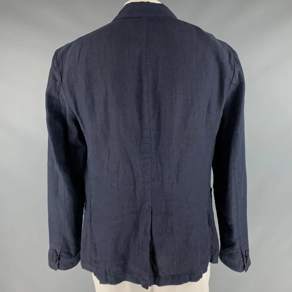 120% LINO Size 46 Navy Linen Notch Lapel Sport Coat - Picture 3 of 10